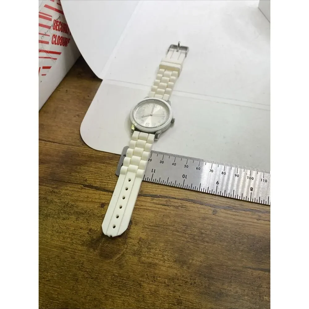 Womens White Rubber Watch Works New Battery
